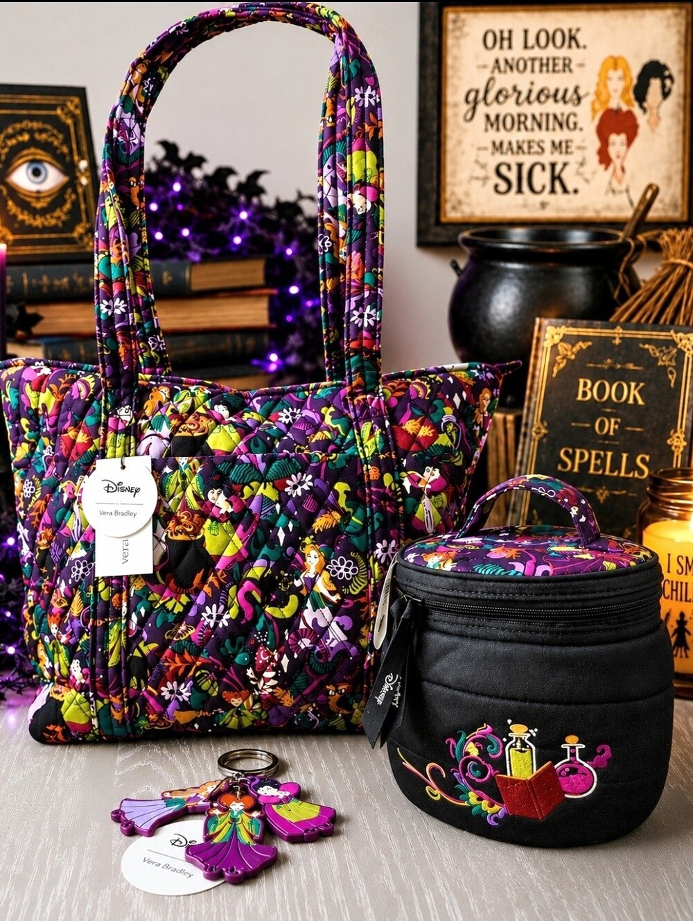 NWT! Vera Bradley Disney Hocus Pocus Set of 3 Tote Bag, Keychain & Cosmetic Bag
